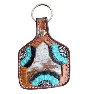Myra Bag Brown and Turquoise Leather  Keychain